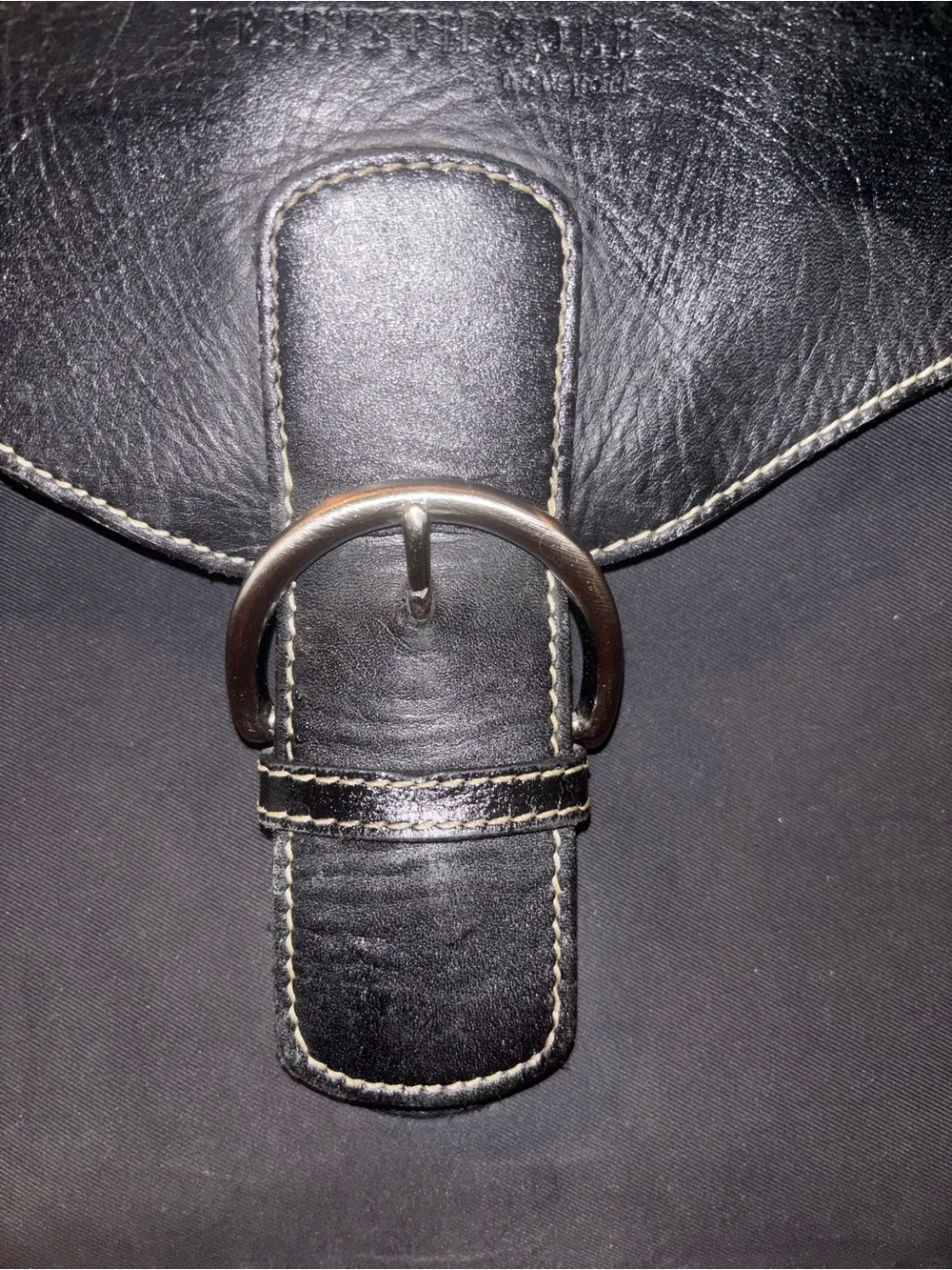 Kenneth Cole New York Black Leather Canvas Messenger Briefcase Bag Laptop
